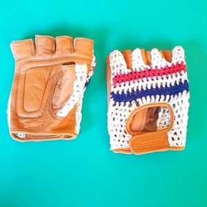 Leather and cotton crochet bike gloves size large